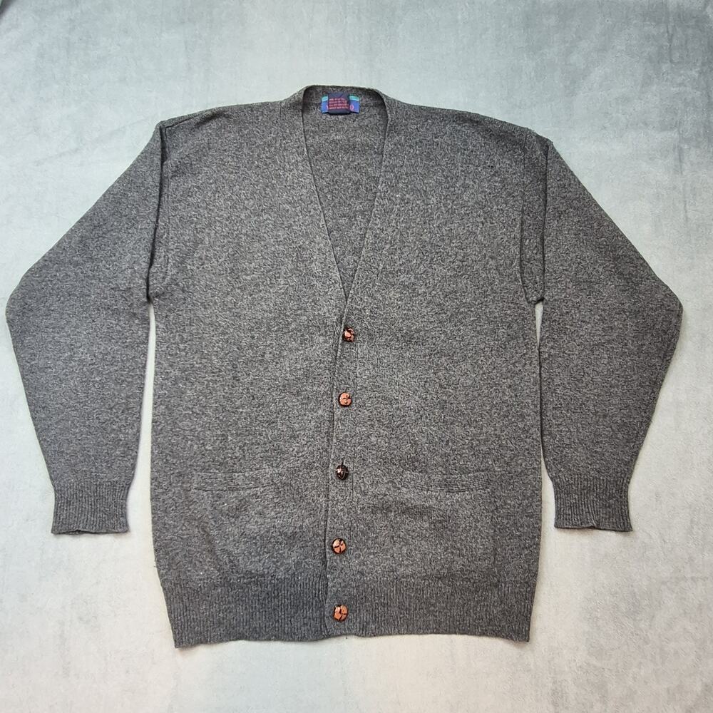 Vintage Woodward Cardigan Lambswool Grandpa Gray Button Sweater Medium